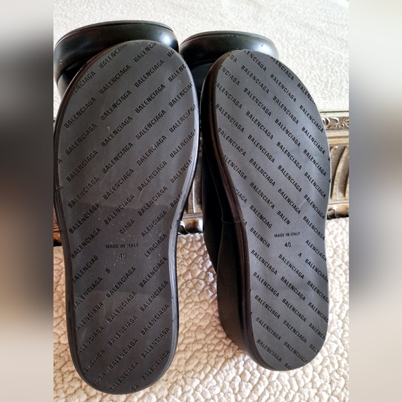 BALENCIAGA Rise Black Lambskin Wedge Slide Platform Sandals EU 40 US 10 Org $850 - Picture 8 of 12